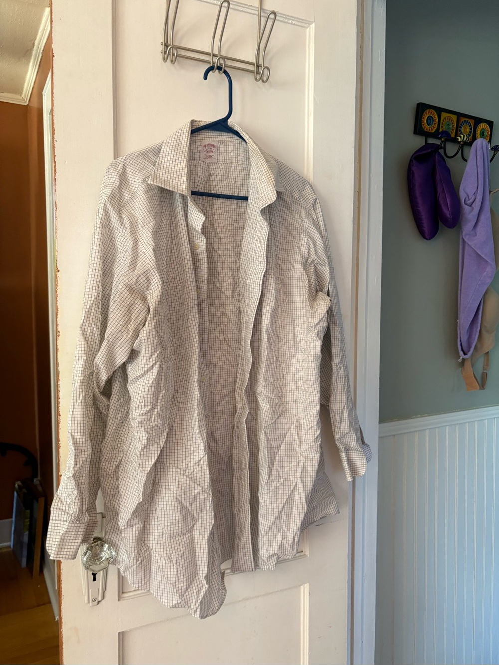 Brooks Brothers White and Light Gray Checked Shirt